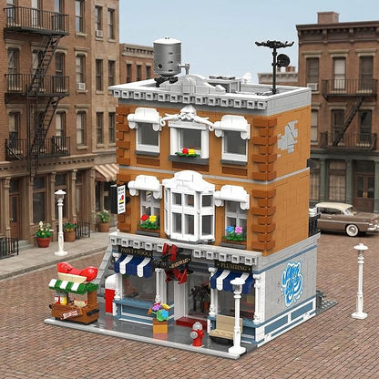 Vintage American Hardware Store Building Blocks 3-Story Modular Street View with Hot Dog Cart &amp 7 Figures 3642 Pieces Adult Building Kit Collectible City Architecture Model