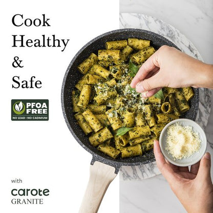 CAROTE Non Stick Frying Pan Skillet,12" Nonstick Fry Pan with Glass Lid, Egg Pan Omelet Pans, Granite Cookware Chef's Pan, PFOA Free (Classic Granite, 12-Inch)