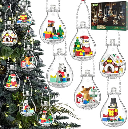 2025 Light-Up Christmas Ornament Building Kit — 647 PCS Holiday Building Blocks Set for Kids and Adults Featuring Gingerbread House Santa Reindeer Polar Bear Nutcracker Soldier &amp Penguin