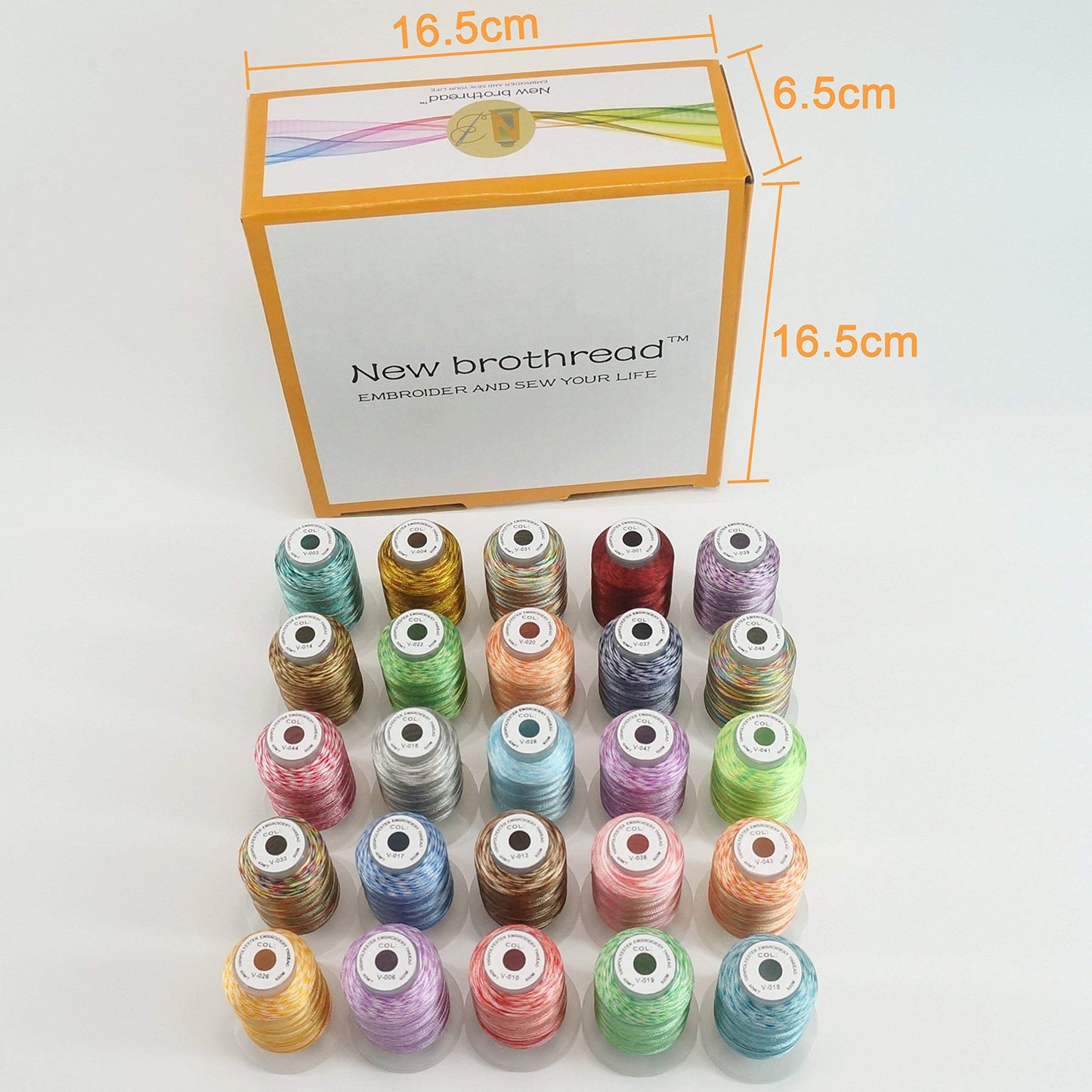 New brothread 25 Colors Variegated Polyester Embroidery Machine Thread Kit 500M (550Y) Compatible with Brother Janome Babylock Singer Pfaff Bernina Husqvaran Embroidery and Sewing Machines