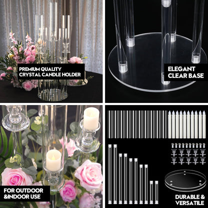 2 Set 5 Arm Acrylic Candle Holder with Candles, Mjkeomo 22.8'' Tall Table Candelabra Centerpiece, Lightweight Candelabra with Lampshades for Fireplace Mantel, Wedding, Housewarming Gift