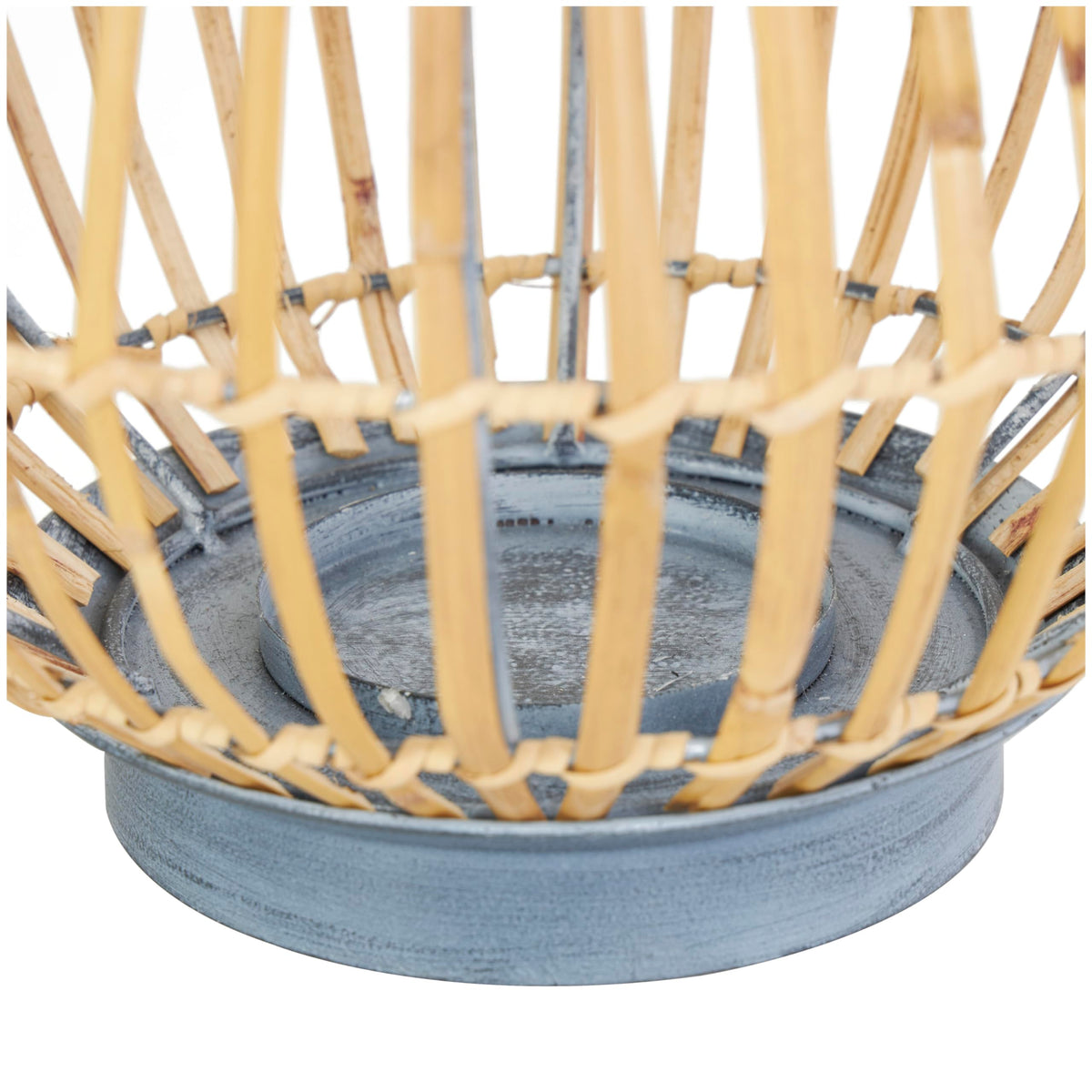 Deco 79 Bamboo Wood Handmade Open Framed Candle Lantern with Blue Metal Accents and Handle, 11" x 11" x 16", Brown