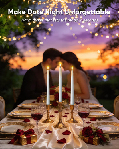 Homemory 11 inches Waxy Flameless Taper Candles with Remote Timer Dimmer, 3 Pcs Battery Operated Taper Candles with Flickering Flame, White LED Candlesticks for Wedding, Christmas Indoor Decoration