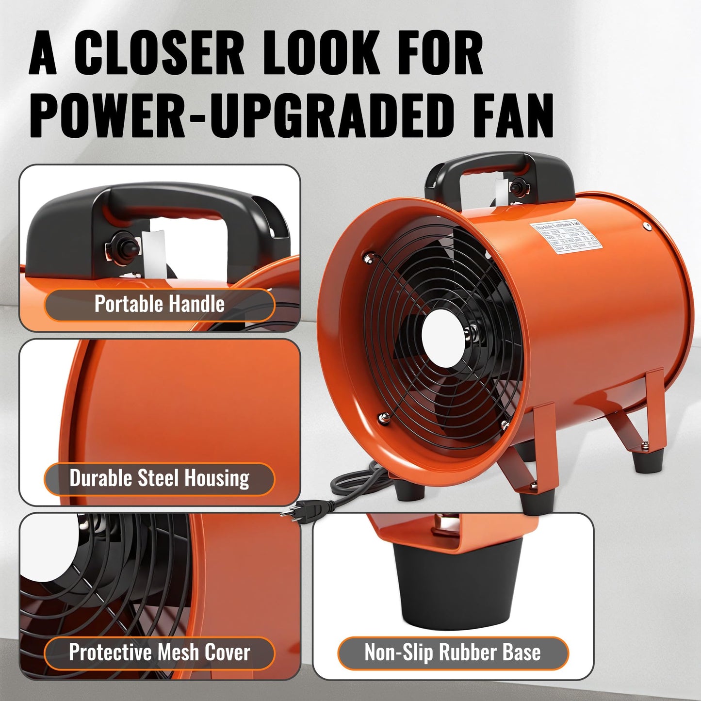 dreamdragon Upgraded 12-Inch Utility Blower Fan，Portable Industrial Exhaust Fan with 33ft Flexible Duct Hose，3300 RPM Low-Noise Ventilator for Workshops Warehouses and Basements