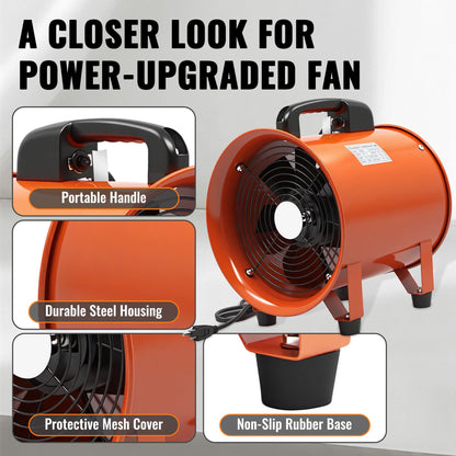 dreamdragon Upgraded 12-Inch Utility Blower Fan，Portable Industrial Exhaust Fan with 33ft Flexible Duct Hose，3300 RPM Low-Noise Ventilator for Workshops Warehouses and Basements