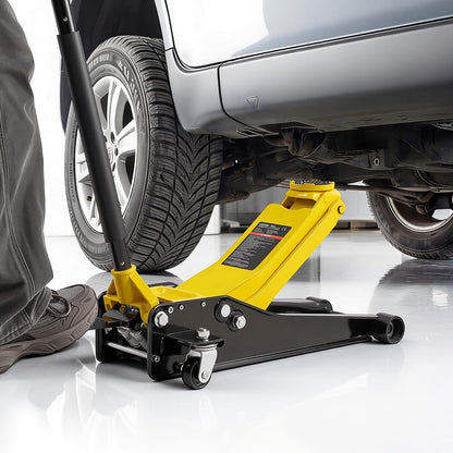 VEVOR Low Profile Floor Jack, 3 Ton (6614 lbs) Capacity, Steel Racing Floor Jack with Dual Pistons Quick Lift Pump & SUV Adapter, Hydraulic Trolley Car Lift for Sports Cars, Lifting Range 2.95"-19.7"
