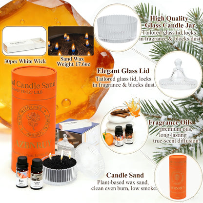 Pearled Candles Sand and 30 Wicks 18 Oz-Refillable Amber & Cedar Scented Pearled Candle Non Toxic Luxury Long Lasting 120 Hours-Scented Pearl Powder Wax Sand Candle Beads Kit for Candles Making Kit