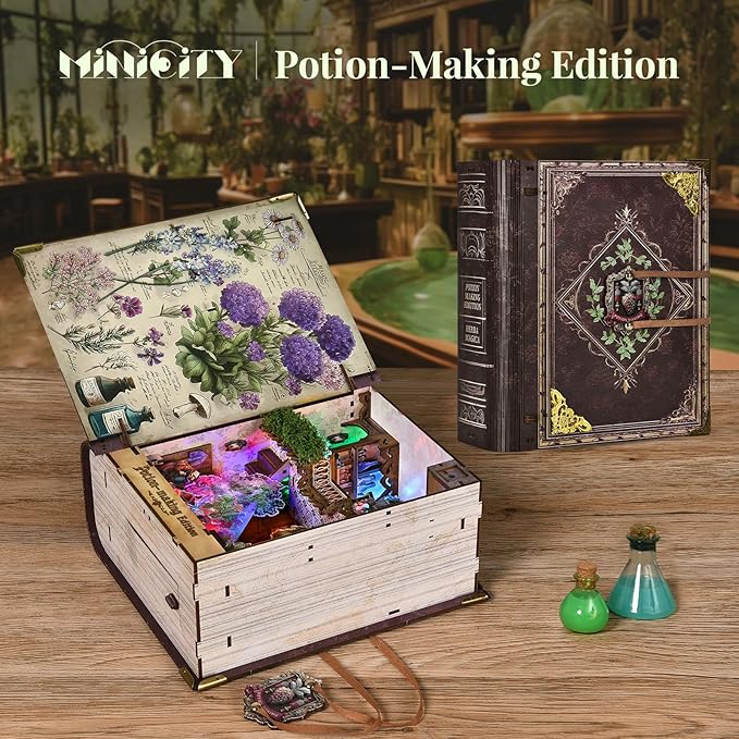 Book Nook KitTiny House Kits to Build to Live inDIY Wooden Crafts for Adults Mini Model Kits with LED Birthday and Valentine's Day Gift for Adults (Potion-Making Edition)