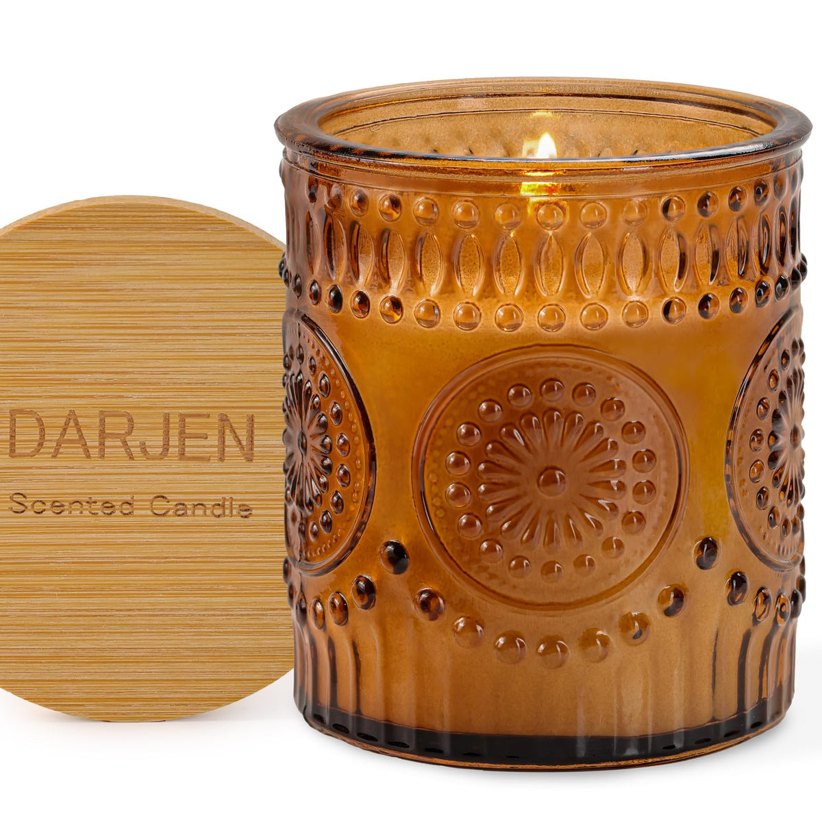DARJEN Sandalwood Candles for Home- 5.3oz 35H Natural Soy Wax Aromatherapy Jar Candle with Strong Scent, Decorative Aesthetic Candles for Home Office, Evening Wind-Down, Luxury Gift for Man Cave