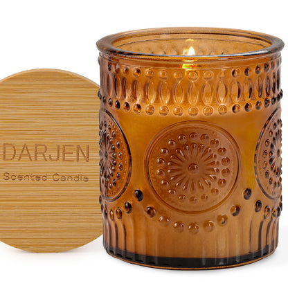 DARJEN Sandalwood Candles for Home- 5.3oz 35H Natural Soy Wax Aromatherapy Jar Candle with Strong Scent, Decorative Aesthetic Candles for Home Office, Evening Wind-Down, Luxury Gift for Man Cave