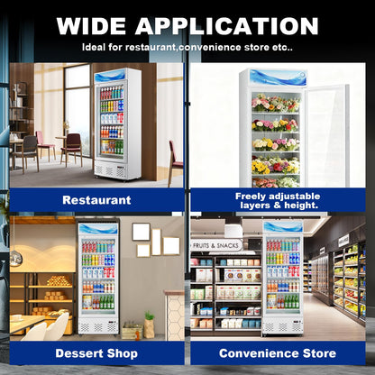 ECEVT 26.8'' W Commercial Beverage Refrigerator, 15 Cu.ft Upright Display Merchandiser Cooler Fridge with LED Light, Adjustable Shelves & Lockable Door for Restaurant Grocery Stores Home, White