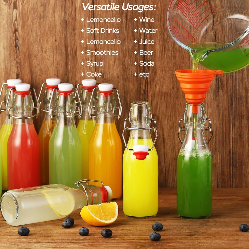 6 Pack 8.5oz Flip Top Glass Bottles,8.5oz swing top glass bottles with airtight lids for Home Brewing,2nd Fermentation,Kombucha,Kefir,Vanilla Extract,Juice,Tea,Beverages,Soda,Oils,Vinegar,Limoncello