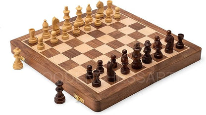 Handmade Magnetic Wooden Folding Chess Board with Storage for Chessmen (12 X 12 Inches)