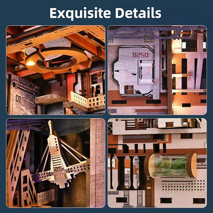 Book Nook Kit- DIY Miniature Industrial Model Kit with Dust Cover &amp LED Lights(Aerospace Foundry)