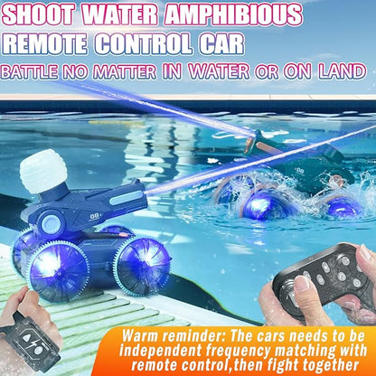 3-in-1 Remote Control Car RC Boat &amp Water Gun - Amphibious RC Car for Land &amp Water Adjustable Speed Waterproof Perfect Valentines Birthday Gifts for Kids-Blue