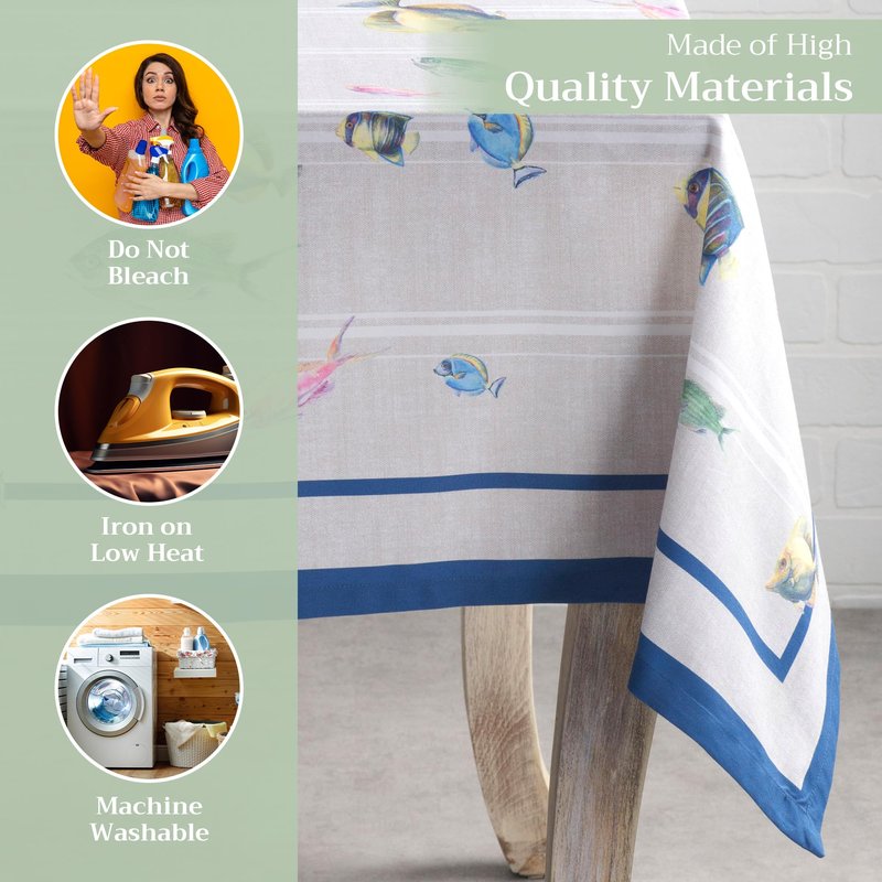 Maison d' Hermine Table Cloth Square Table 100% Cotton 54 x 54 Inches Tablecloth Reusable Decorative for Dining Kitchen Room Farmhouse Home Gifts for Mothers Day Spring Summer - Poisson