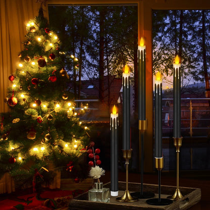 wemarry Flameless Taper Candles 10.6" Dripless Battery Operated Taper Candles Included Remote Timer 400+ Hours by 2AA Batteries for Halloween Christmas Wedding (Black+White, 12 Pack)