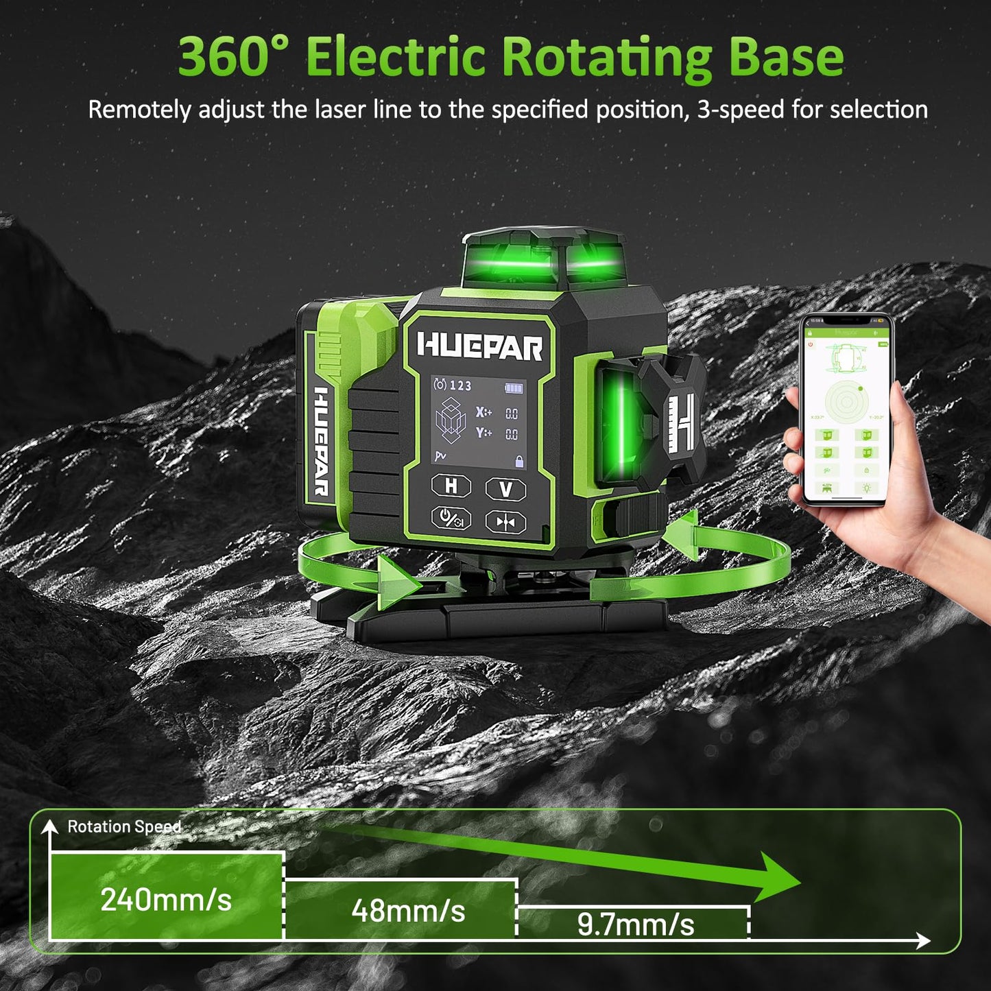 Huepar W04CG Laser Level 360 Self Leveling with Digital Angle Finder Digital Angle Gauge, Laser Class: Class II (IEC/EN60825-1/2014), 1mW power output