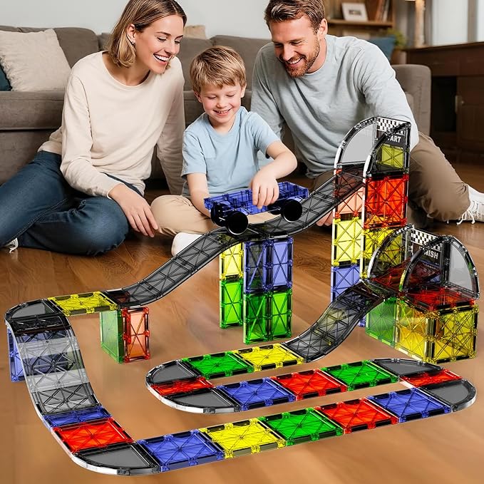 Magnetic Downhill Racer Set 40-Piece with Car &amp Tracks STEM Magnetic Tiles Building Toys for Kids Ages 3-8 Montessori Learning Toys with Reinforced Slopes &amp Loop Pieces