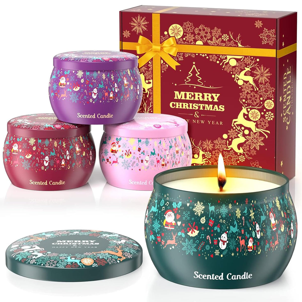 THAUSDAS Scented Candles Gift Set: 4 Pack 4.4 oz Aromatherapy Christmas Candles for Home Scented - 120H Burning Stress Relief Gifts for Women, Birthday, Mother's Day