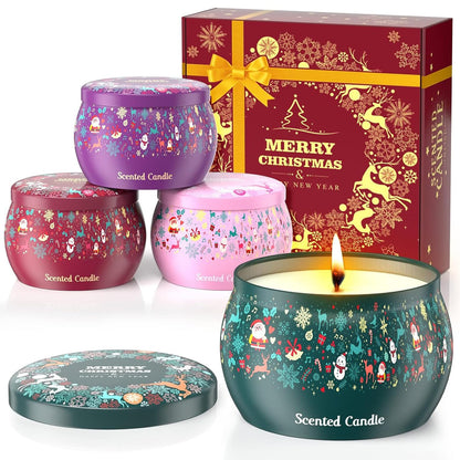 THAUSDAS Scented Candles Gift Set: 4 Pack 4.4 oz Aromatherapy Christmas Candles for Home Scented - 120H Burning Stress Relief Gifts for Women, Birthday, Mother's Day