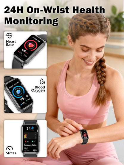 KPEP AMOLED Fitness Watches for Women Men with Stress Blood Oxygen Heart Rate Monitor Sleep Tracking 110+ Sport Modes Fitness Tracker Watch Calorie Counter Step Tracker IP68 Waterproof for Andriod iOS