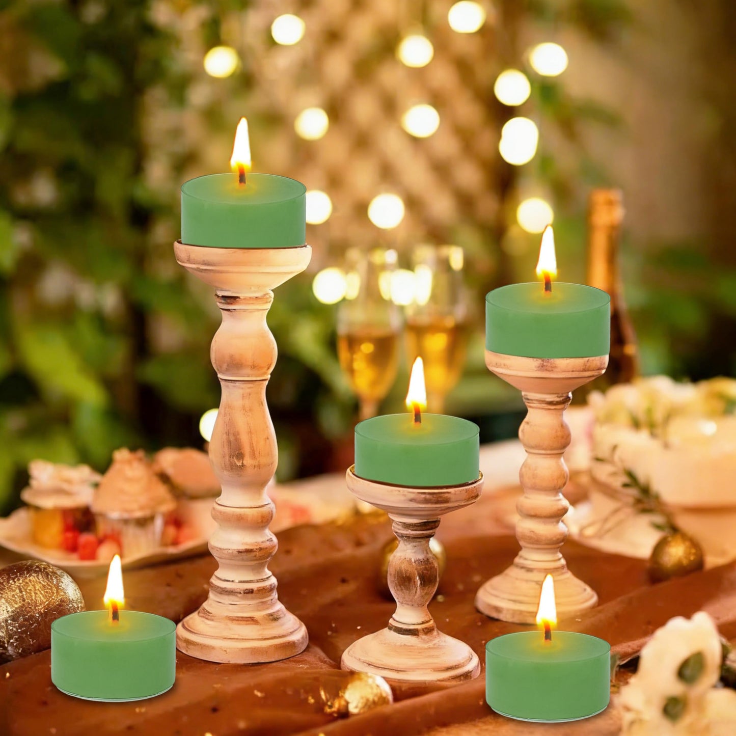 Sage Sea Salt Scented Tea Light Candles 24 Pack Sage Green Hand Poured Smokeless 4 Hours Clean Burning Small Round Clear Cups Tealight Candles for Romantic Dinners Wedding Centerpieces Cozy Evenings