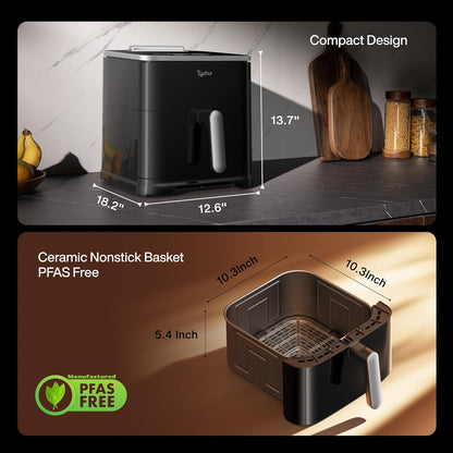 Typhur Sync 8QT AI Smart Air Fryer - 9-in-1 Non-Toxic Ceramic with Wireless Meat Thermometer | Cooks 6lb Chicken