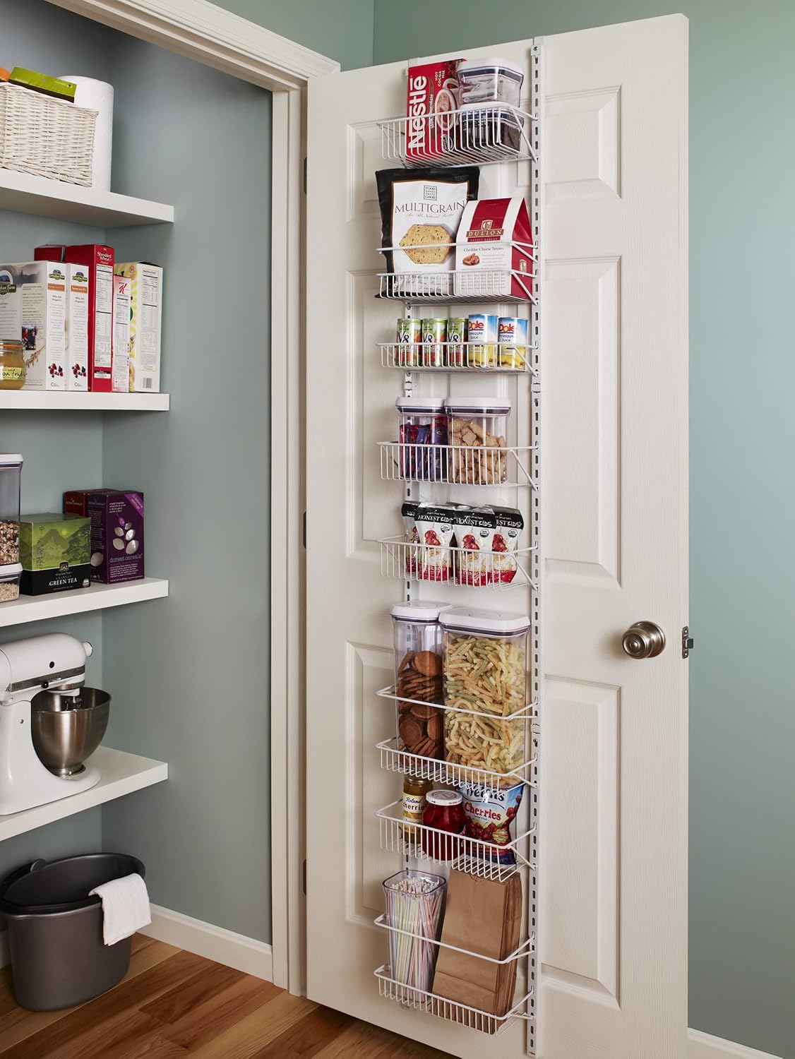 ClosetMaid Adjustable Organizer Rack with Baskets Wall or Over Door Mount, for Kitchen, Pantry, Utility Room, Closet, 12 in. W, White Finish, Inch