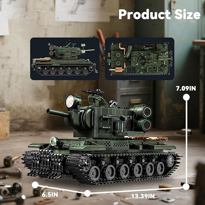 WW2 Army Tank Building Set KV-2 Heavy Military Vehicles Collectible KV2 Model for Boys &amp Adults