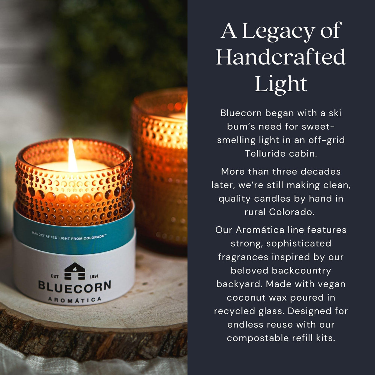 Bluecorn Aromática Scented Candle Tin, The Woodsy, Blue Spruce, Pine & Musk, Vegan Coconut Wax, Clean Burning & Long Lasting Christmas Tree Candle, Winter Home Decor, Gifts, Made in USA, 8 Oz