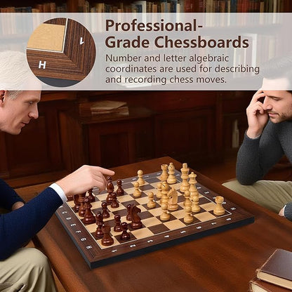 Wooden Chess Board 16 Inch - Professional Tournament Chessboard Only Premium Wood Board Game with Notation Scratch-Resistant UV Coating Portable Table Chess Board No Pieces with Gift Package