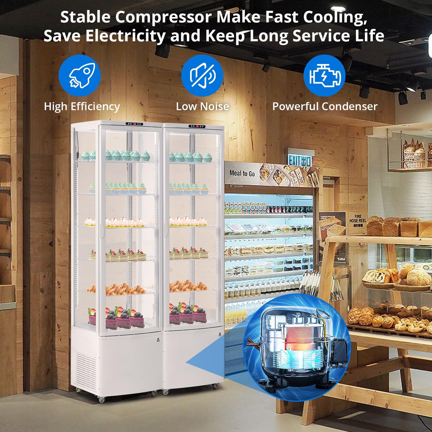 Garvee Commercial Refrigerated Display Case 10.5 Cu.Ft Freestanding Display Refrigerator with Adjustable Shelves, LED Lighting, Automatic Defrost Display Fridge for Bakery, Coffee, Supermarket