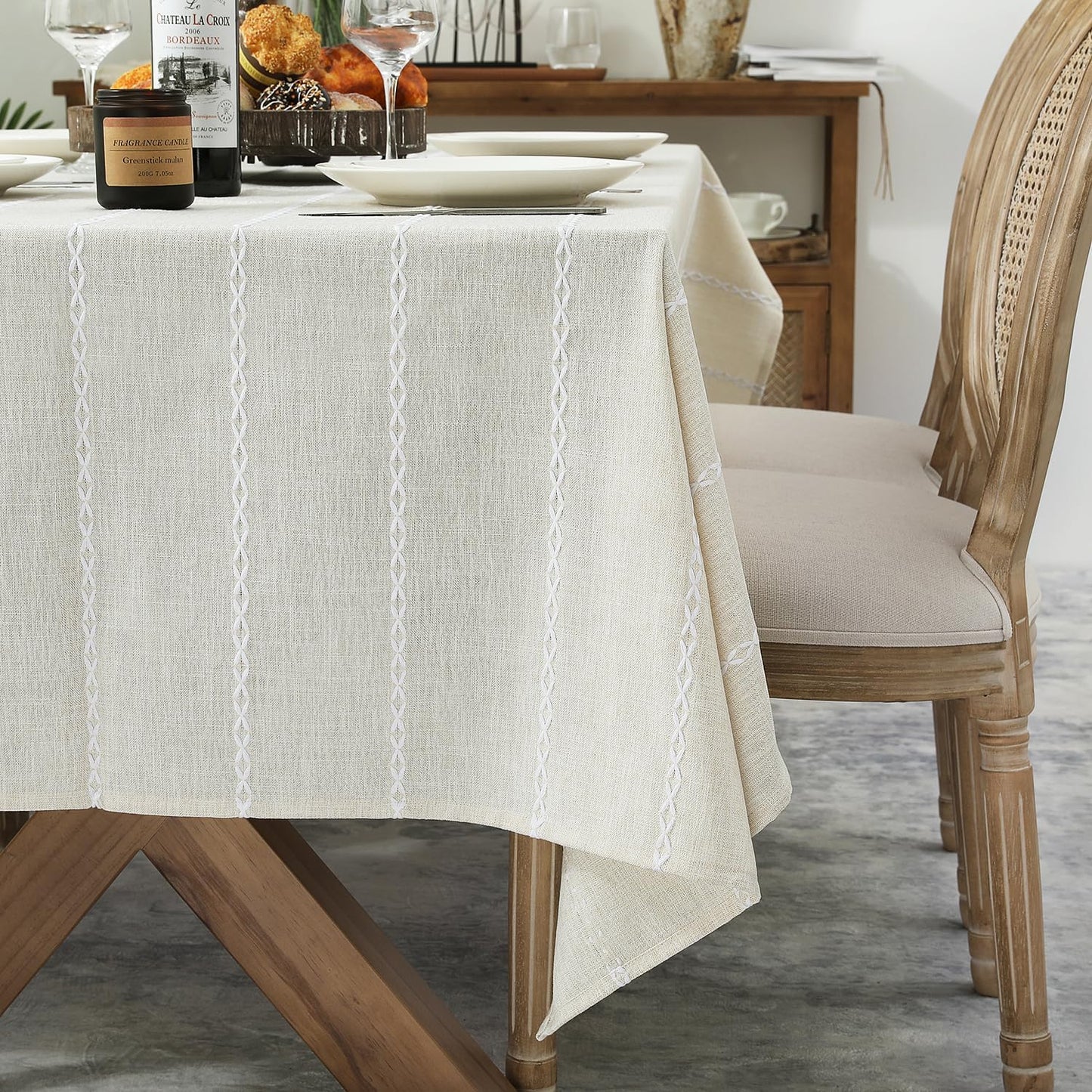 Chassic 60 x 60 inches Farmhouse Style Linen tablecloths, Wrinkle Resistant Washable Dining Room Table Cloths for Square Tables - Beige