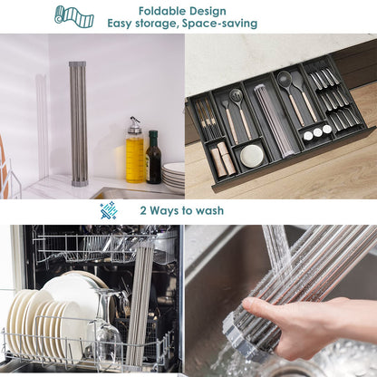 Tomorotec Roll Up Dish Drying Rack Over The Sink Grey Large Dish Drying Rack Rolling Foldable Collapsible SUS304 Stainless Steel Multipurpose Dish Drainer for Kitchen Counter (21”x15.7”)