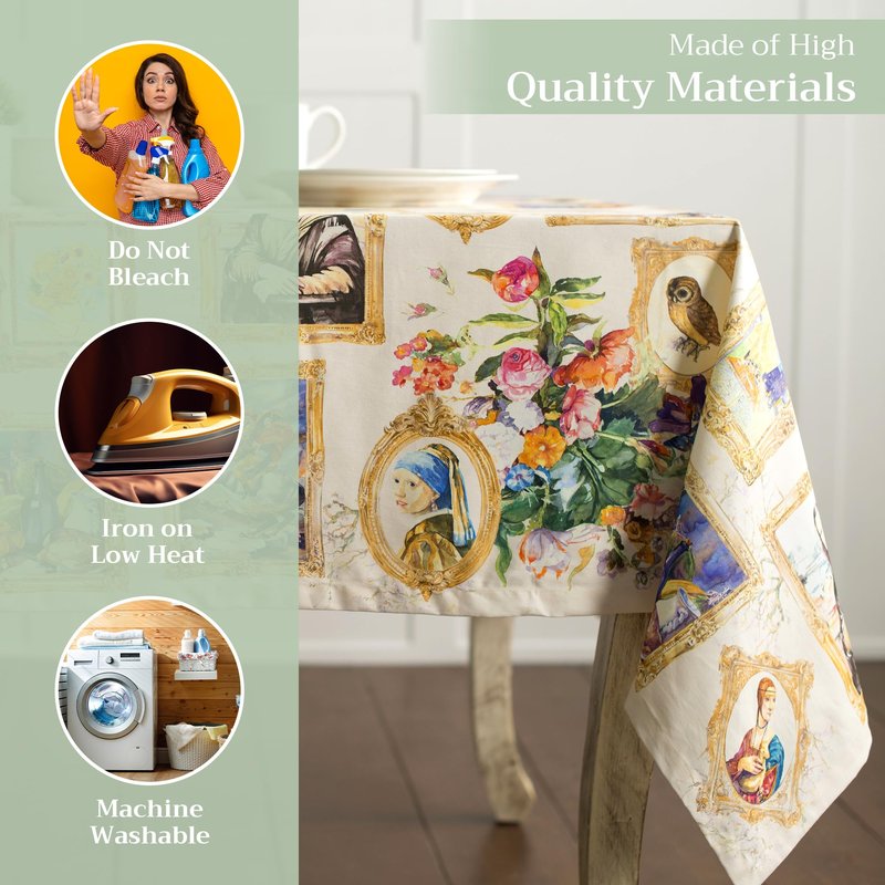 Maison d' Hermine Table Cloth Square Table 100% Cotton 60 x 60 Inches Tablecloth Reusable Decorative for Dining Kitchen Room Farmhouse Home Gifts for Mothers Day Spring Summer - Masterpiece