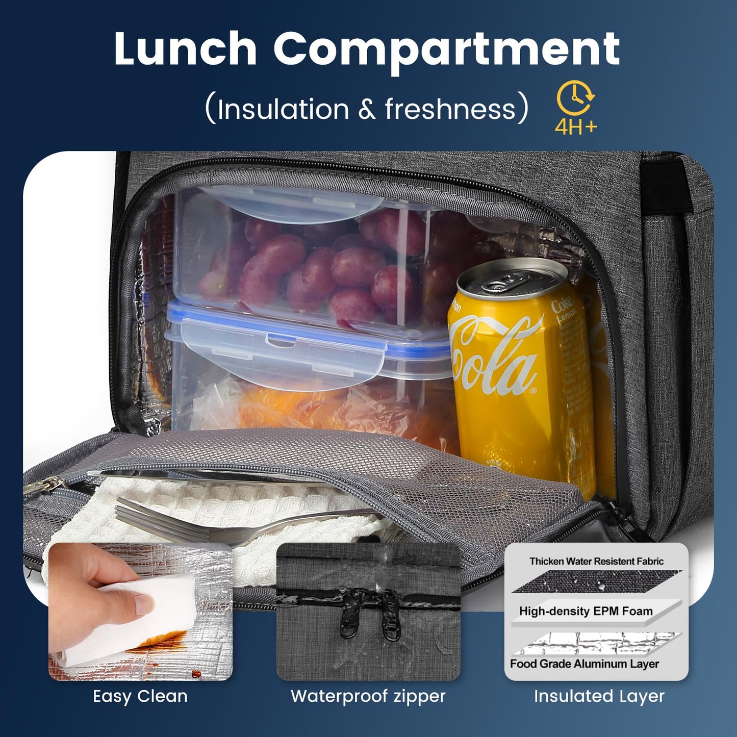 RUCYEN Lunch Backpack, Insulated Cooler Backpack Lunch Box for Men Women, 15.6 Inches RFID Blocking Laptop Backpack with USB Port Lunch Bag for Work Travel Black