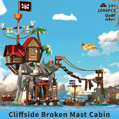 Medieval Building Blocks for Adult Pirate Wharf Toy Buildings Set Cliff-Side Pirate's Cabin Model Building Kits for Kids 10+ Home Office Decor Collection Birthday Present 1044PCS