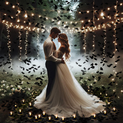 Honoson 1000 Pieces Artificial Rose Petals with 24 Pcs Flameless Heart Shaped LED Tealights Candles Special Romantic Night Decorations for Proposal Wedding Anniversary Table Decor (Black with White)