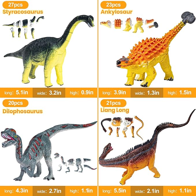 8Pcs Lifelike 3D Puzzles for KidsDinosaur Building Toys for 5 6 7 8+ Year Old Boys GirlsSlot-Assembly Building BlocksDinosaur Realistic Figures SetEducational Toys Ideal for ClassParty