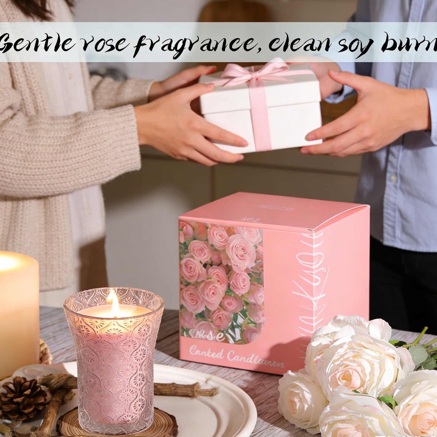 HAVITI Rose Scented Candle, Soy Jar Candles Gift Women,8 OZ Aromatherapy Pink Candles for Galentines Valentines Mother's Day, Bridal Shower, Home Decor