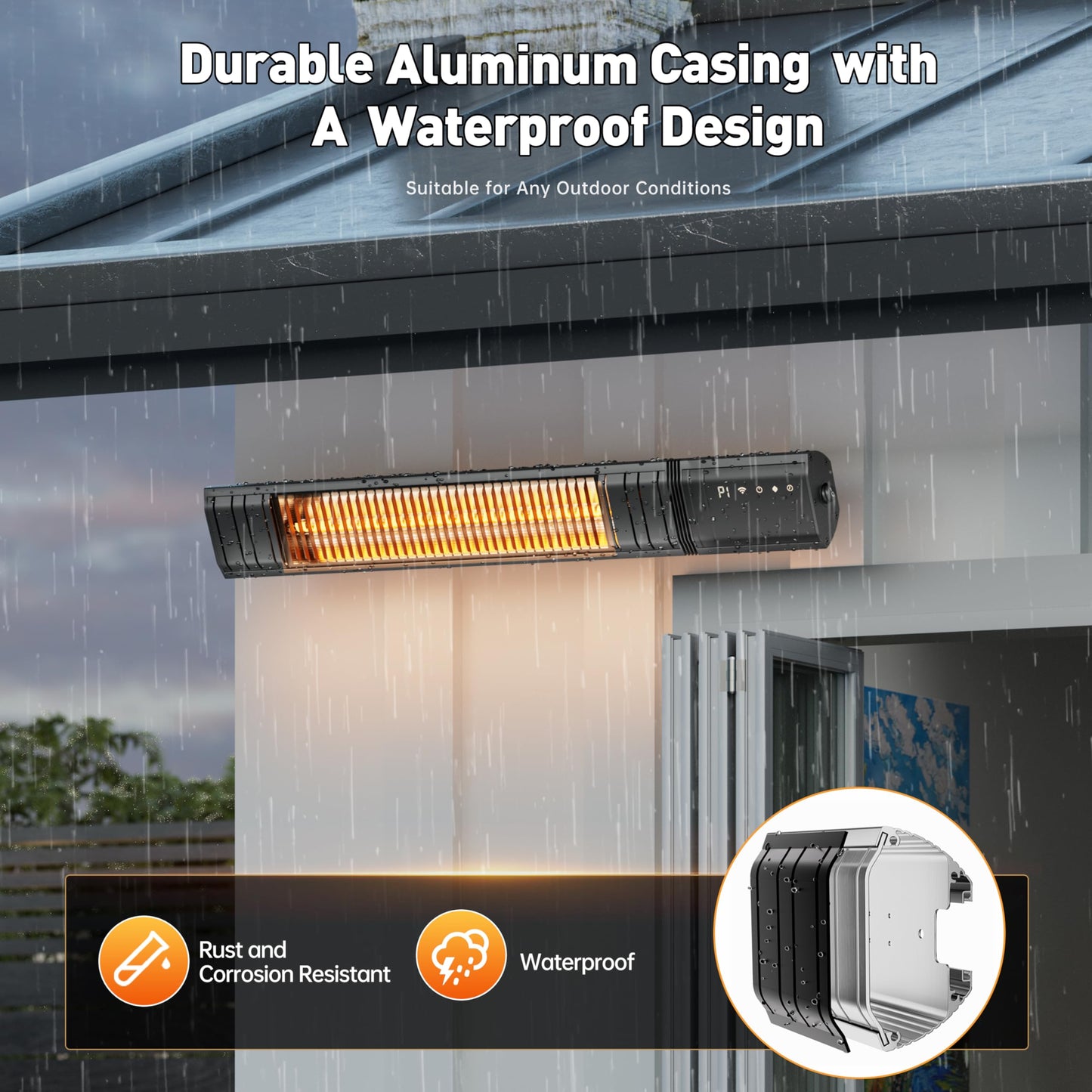 Ceiling Electric Outdoor Heater Wifi Control Wall-Mounted Hanging Patio 1500W Infrared 9 Heat Levels, 24H Timers, Carbon Fiber Tube Heating Wall Heater for Gazebo, Balcony