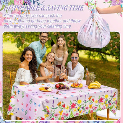Oudain 3 Pcs Easter Tablecloth Decorations - 54×108 Inch Spring Flower Disposable Plastic Waterproof Pastel Garden Floral Table Cover Runner Rectangular for Easter Brunch Baby Shower Wedding Party