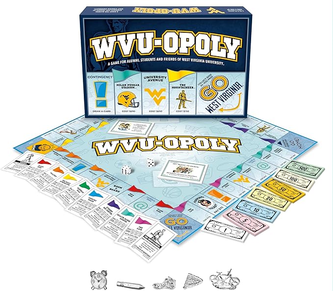 Late for the Sky West Virginia-Opoly Board Game – WVU Campus Edition Family Strategy Game for 2-6 Players College Town Tokens Fast One-Hour or Classic Play
