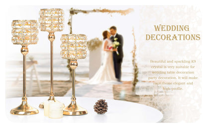 Set of 3 Gold Candle Holders for Wedding Decor, Crystal Candlestick Holders Centerpieces for Table, Elegant Tealight Holder for Halloween/Christmas/Party/Wedding Table Decoration (Gold)
