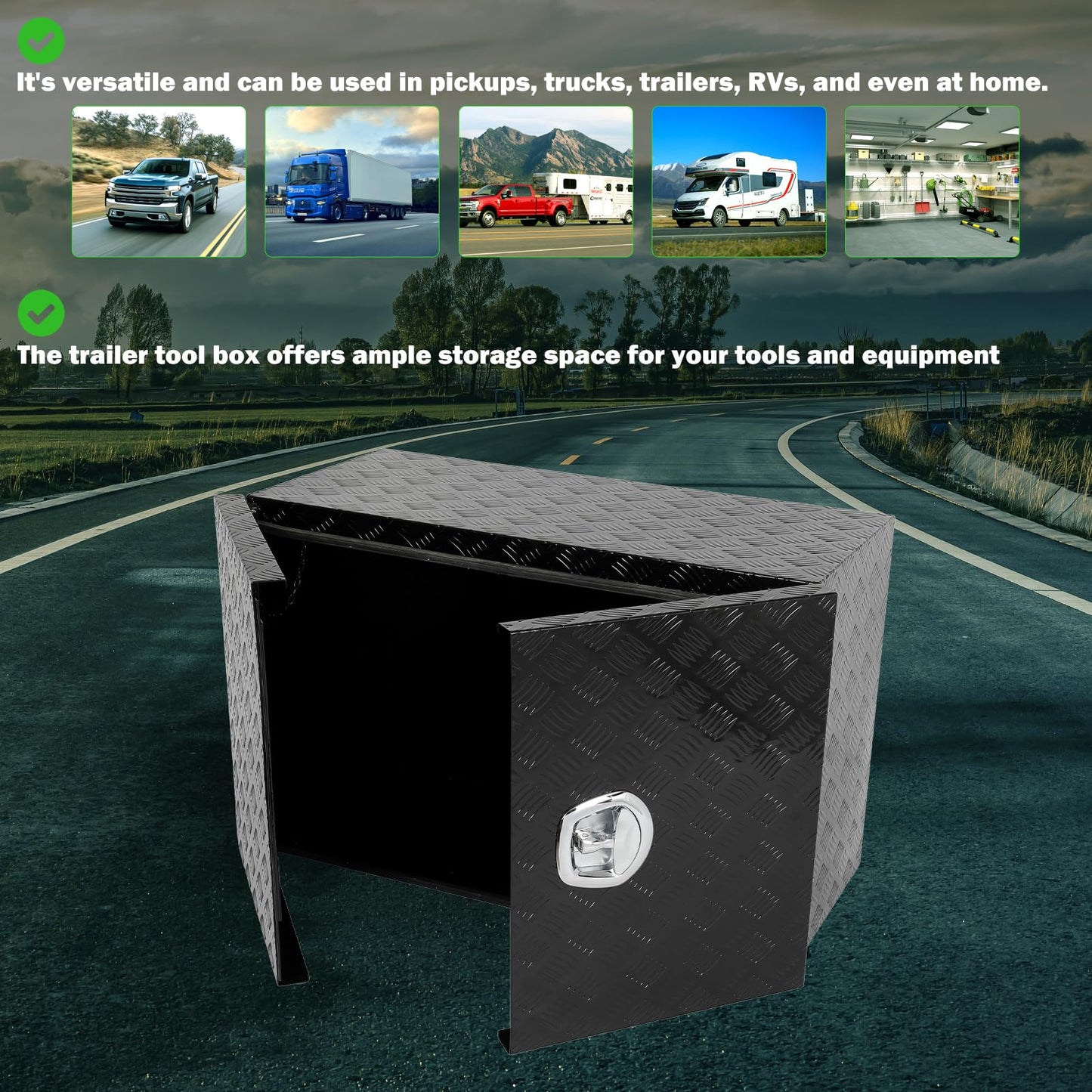 SCITOO 36" Aluminum Diamond Plate Truck Bed Tool Box,Heavy Duty Crossover Storage for Most Full Size Pickups,Lockable Weatherproof Chest,Fits 36"WX24"DX24"H Truck Beds,Easy Access to Load and Unload