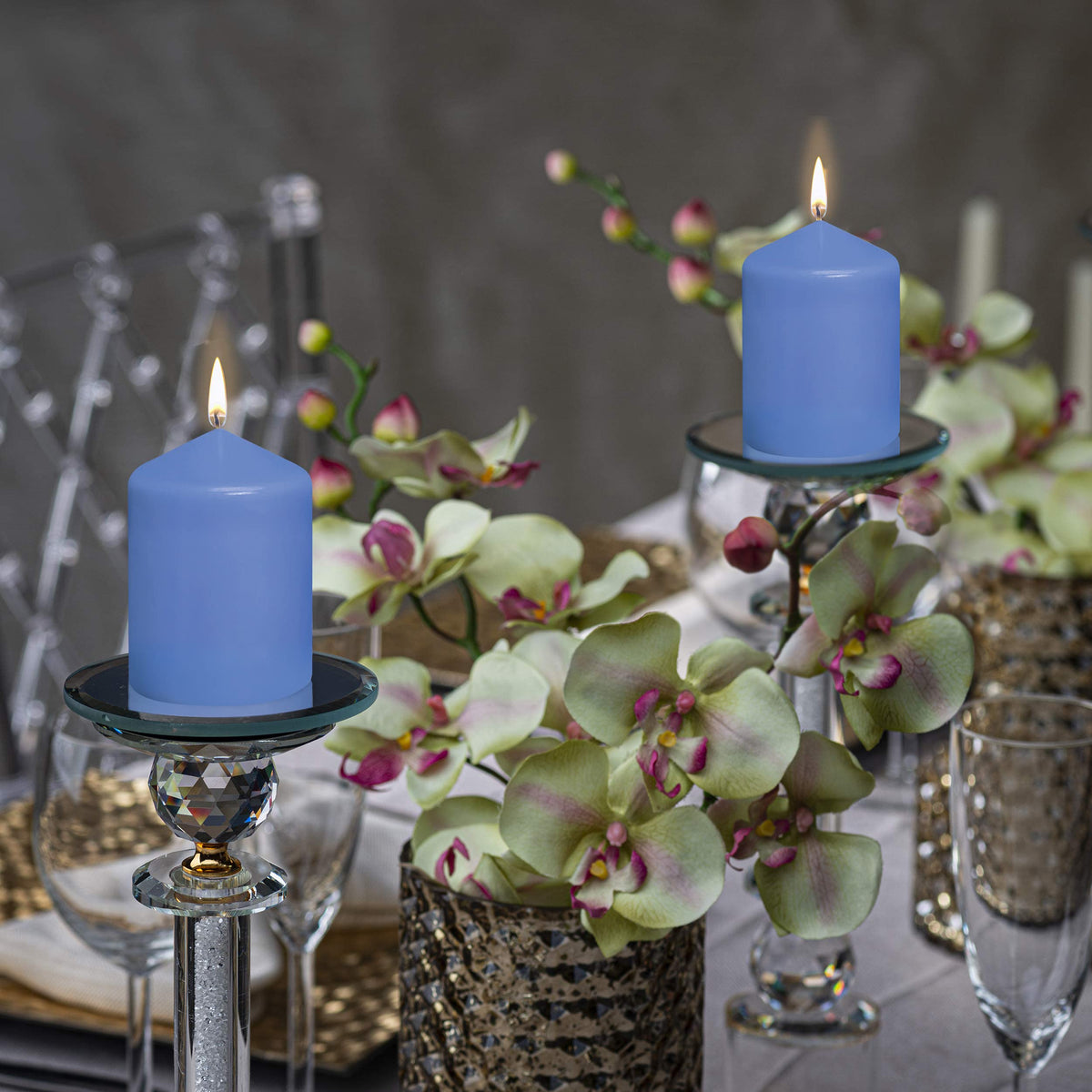 BOLSIUS 10 Blue Pillar Candles - 2.25 x 3.25 Inches - Premium European Quality - Individually Wrapped - 17 Hour Burn Time - Dripless Smokeless Unscented Dinner, Wedding, Party, & Restaurant Candles