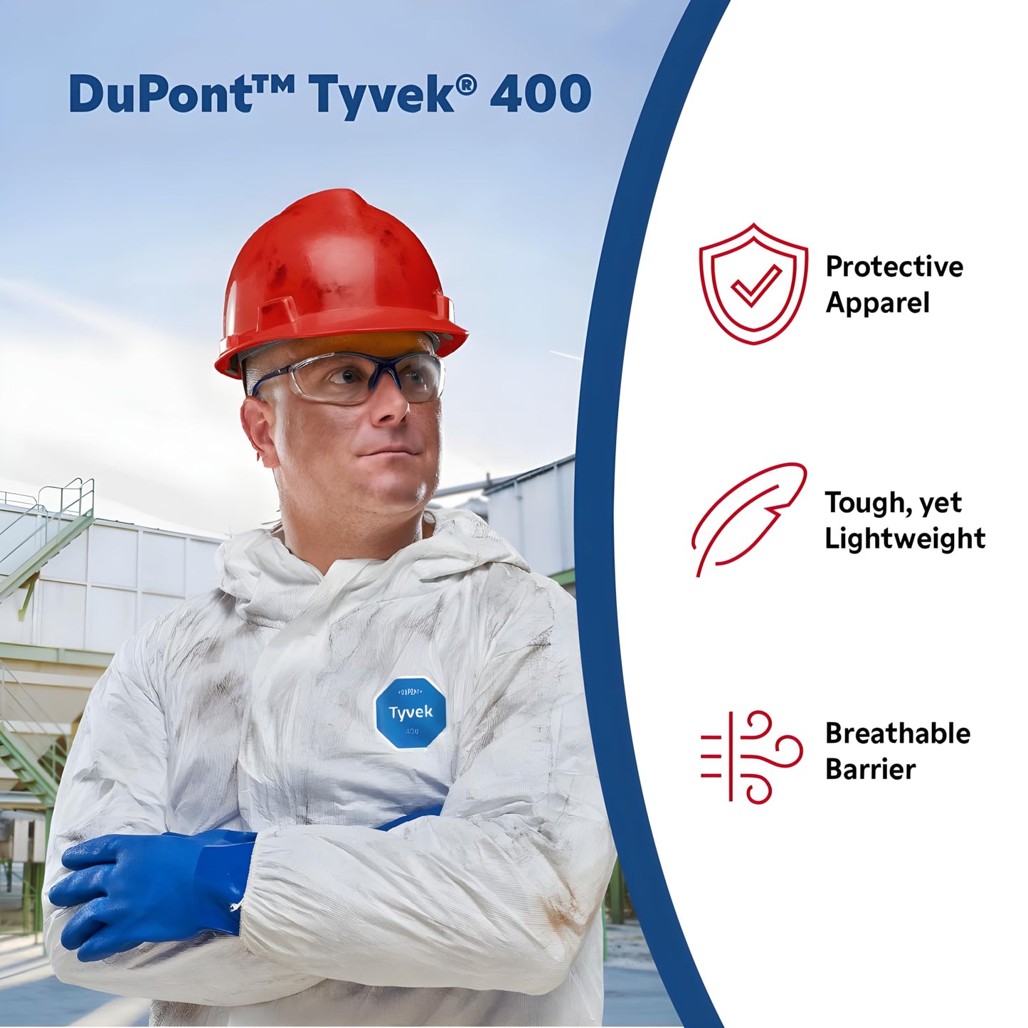 DuPont - TY127SWH2X002500 Tyvek 400 TY127S Disposable Protective Coverall with Respirator-Fit Hood and Elastic Cuff, White, 2X-Large (Pack of 25)