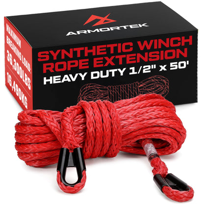 Armortek Synthetic Extension Rope Winch Heavy Duty Tow Rope, 1/2" x 50' Winch Cable, 16490KG Load – Ultimate Winching Kit, for Car, Truck