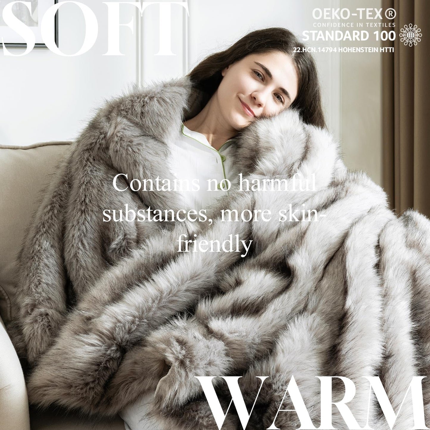 OMERAI Faux Fur Blanket, Ultra Soft Luxury Fuzzy Throw Blanket, Long Pile Plush Cozy Warm Decorative Blanket for Couch, Sofa, Chair, Bed, Heavy Weight, 50" x 60", Gray